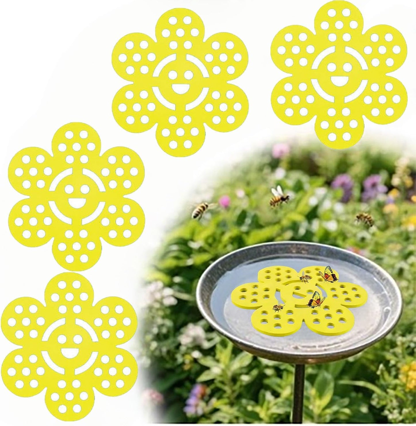 4 Pack Floating Bee Watering Station for Garden, Butterfly Feeder Bee Waterer Wildlife Baths Pollinator, Outdoor Pool & Garden Decor(Flower Face)