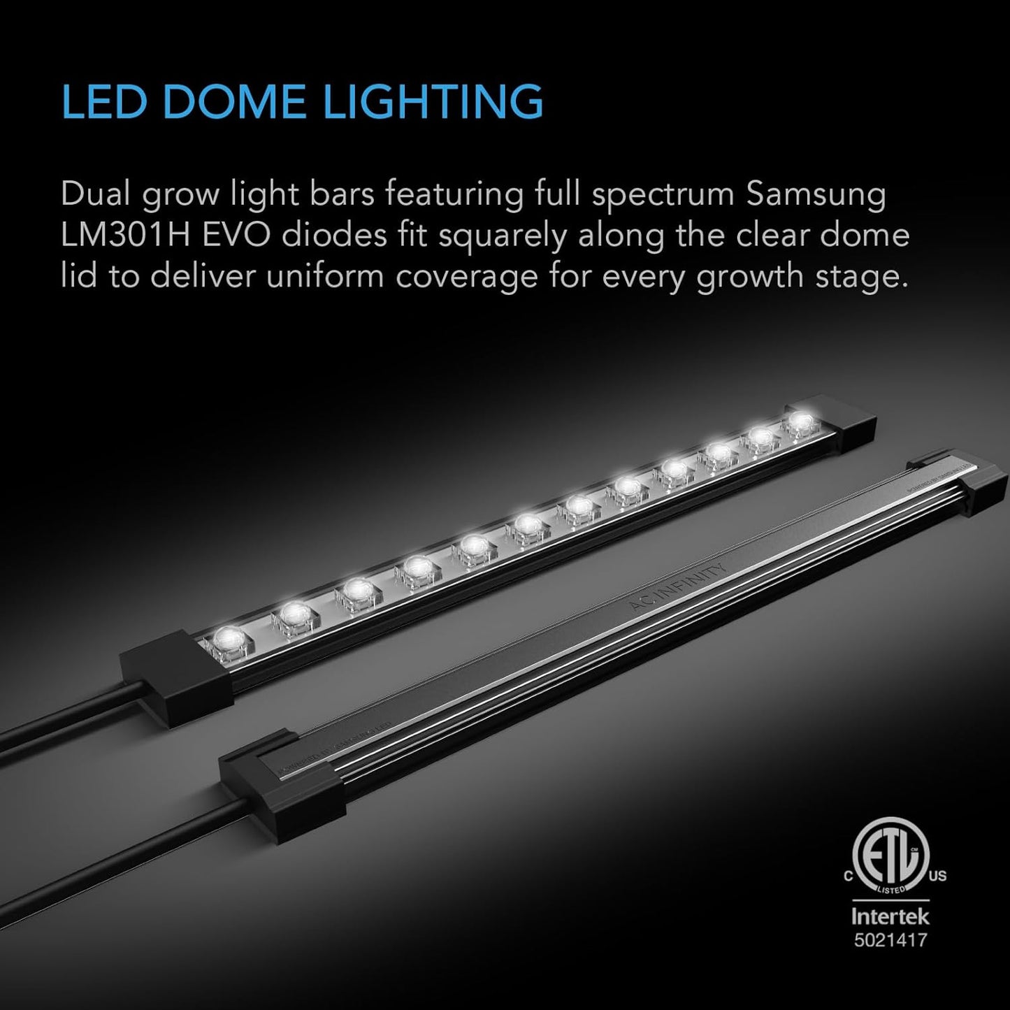 AC Infinity Heavy-Duty Large Humidity Dome w/Full Spectrum LED Grow Light Bars, Samsung LM301H EVO Diodes, Drip Tray, 6x12 Cell Seed Tray, 3mm Thick Dome, Vented Extension Panels, for Seed Starting