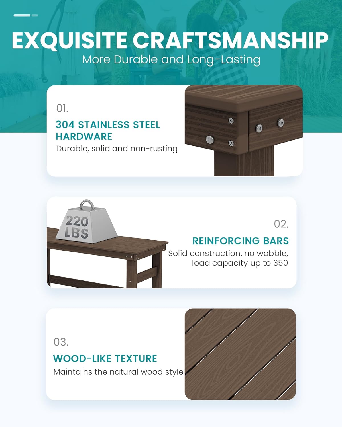 SERWALL 41" Outdoor Bar Table, HDPE Patio Bar Counter Height Table, All Weather Adirondack Outdoor Bar Height Table, Rectangle Patio Bar Table for Outside, Garden, Backyard, Balcony, Poolside, Coffee