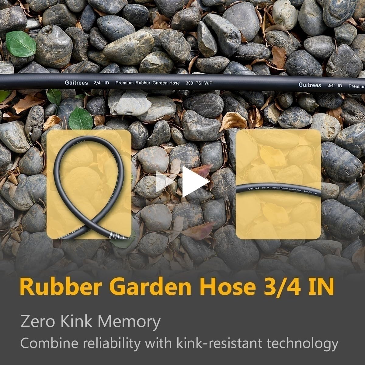 25FT 3/4 Heavy Duty Rubber Garden Hose - 200psi Working, 1000psi Burst - Hot/Cold Water - Five-Layered Braiding for Durability - Versatile for Gardening, Agriculture, Construction(Black)