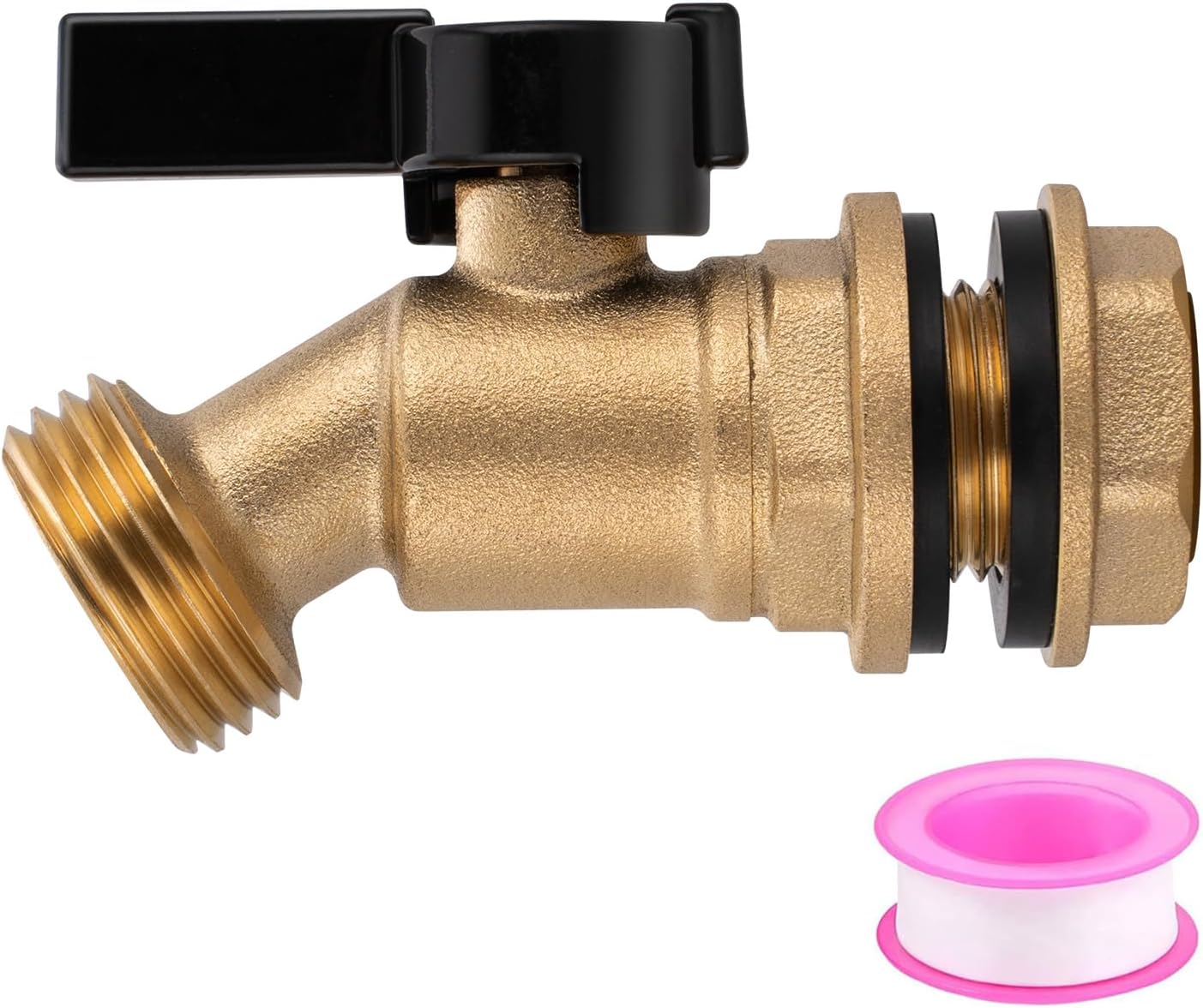 Brass Water Container Rain Barrel Faucets Lead-Free Compliant Spigot Bulkhead Fitting 1/2" Inlet to 3/4"GHT Male Thread Outlet with Quarter Turn Ball Valve Include Bulkhead Fitting and Washers
