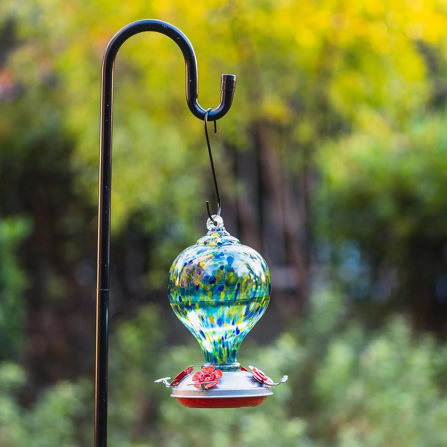 Hummingbird Feeders for Outdoors Hanging, 32OZ Hand Blown Glass Hummingbird Feeder for Outside, 4 Perch Ant Moat Leakproof, Garden Decor, Backyard Bird Gifts for Mom (Blue)