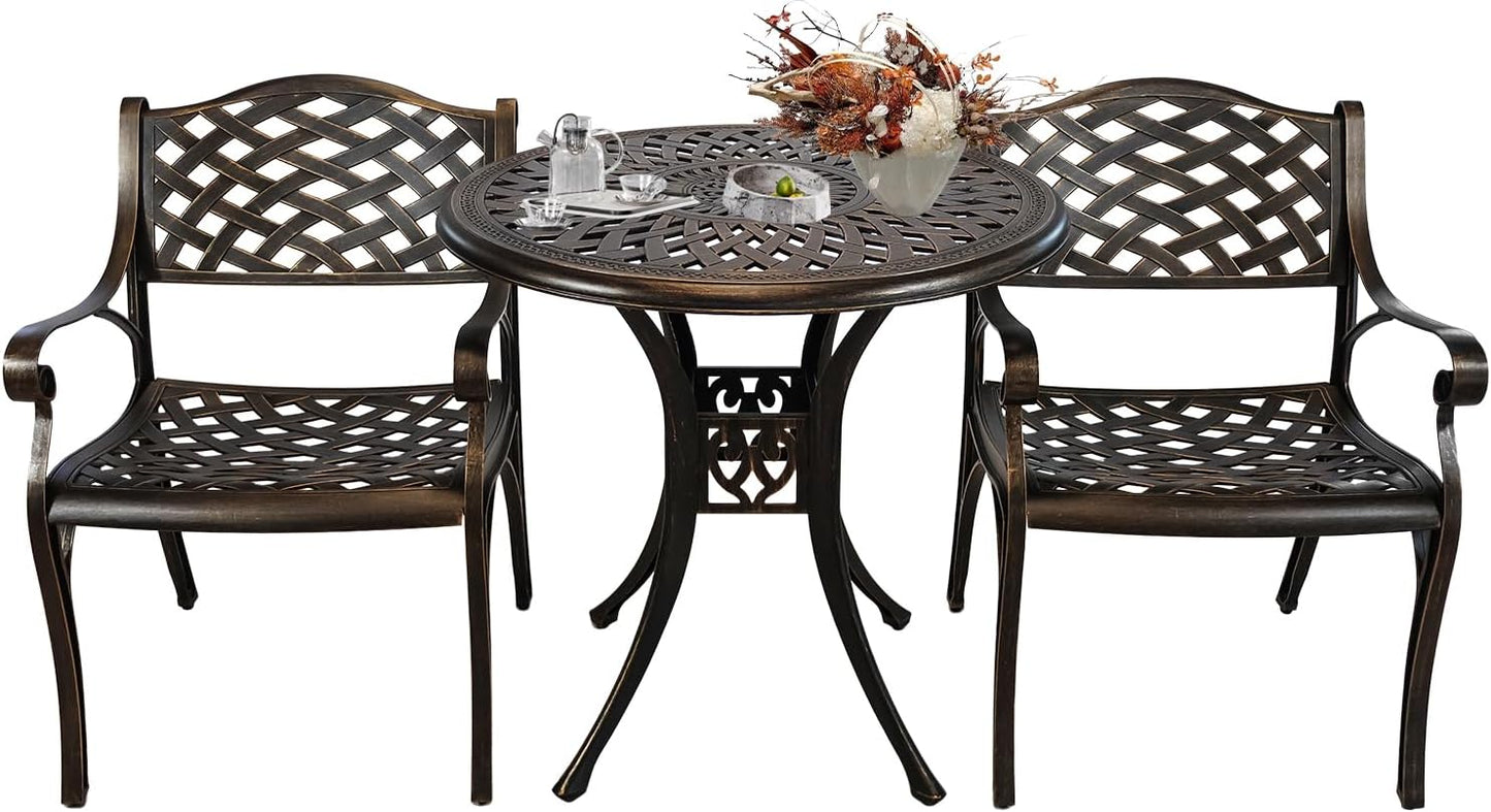 Outdoor Bistro Set 3 Piece, All Weather Bistro Table and Chairs Set, Cast Aluminum Patio Bistro Sets with 2.36" Umbrella Hole, Patio Furniture Set for Garden Porch