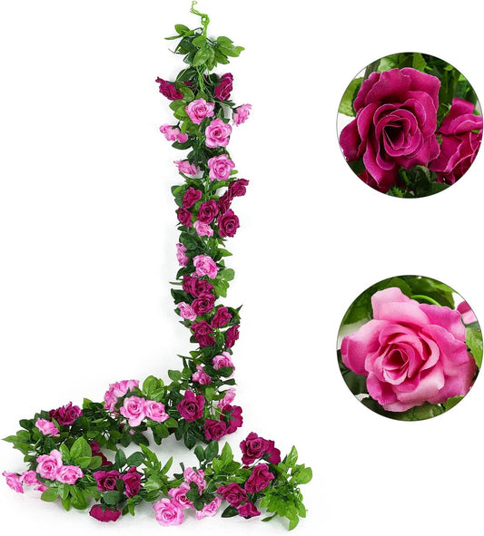 JUSTOYOU 2 Pack (15.8FT) Fake Rose Garland, Artificial Rose Vines Flowers Hanging Silk Rose Vine Wedding Home Backdrop Party Arch Arrangement Decoration