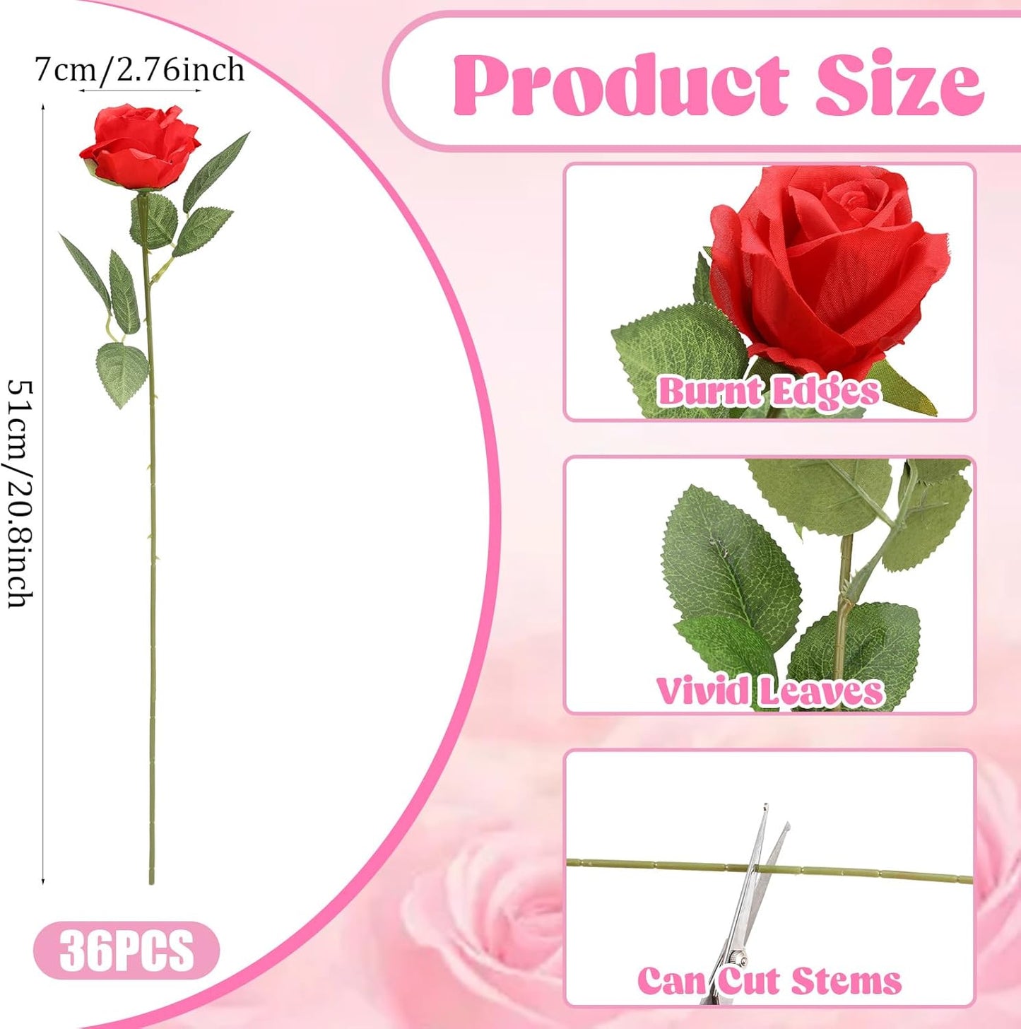 36 Pcs Silk Rose Bouquet Bridal Artificial Flowers,Fake Rose Long Stem Realistic Artificial Flowers Bulk for Wedding Bouquet Ball Arrangement Centerpiece Party Decor(red)