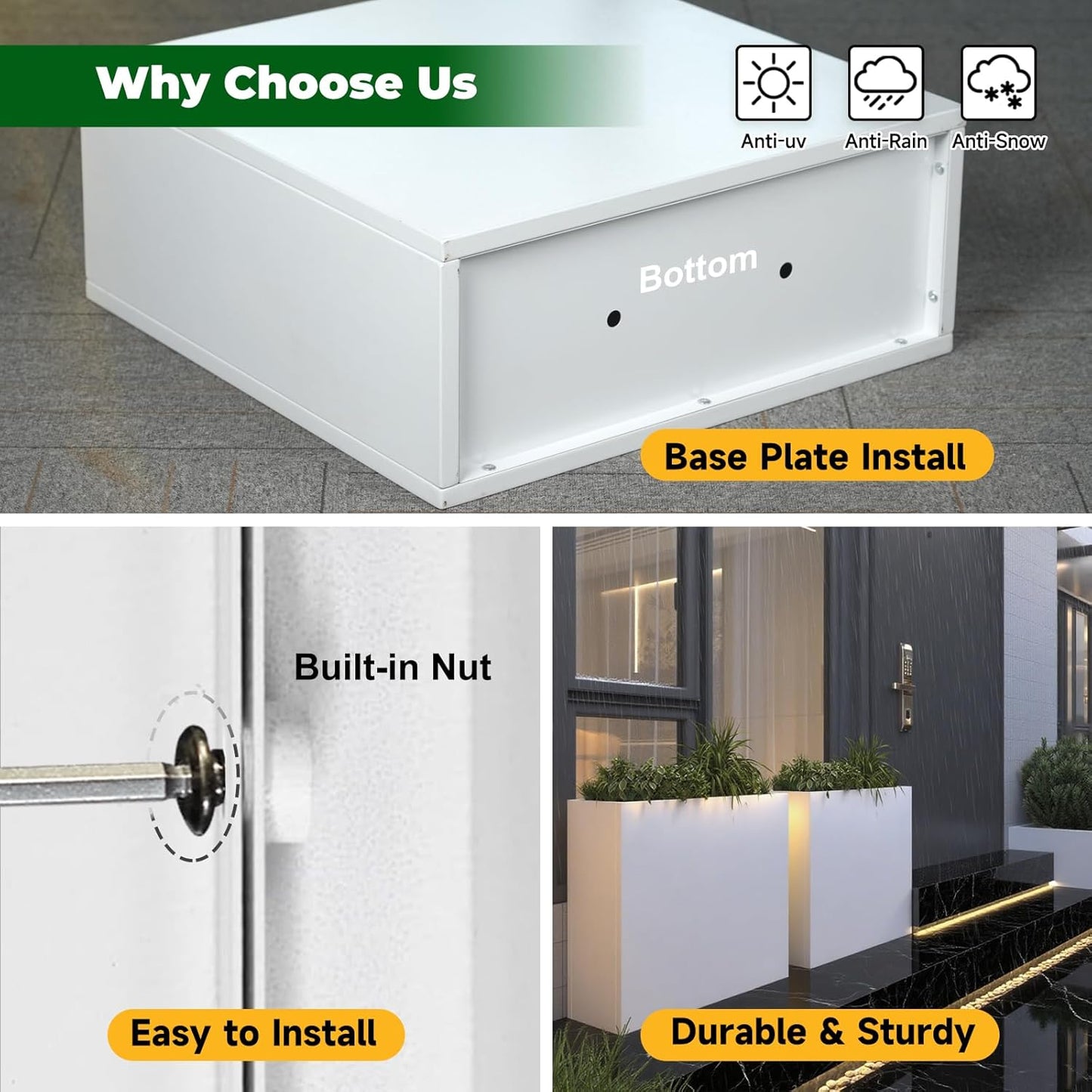 Galvanized Steel Metallic Heavy Planter for Outdoor Plants Metal Outdoor Planter Spliced Flower Box with Partitions for Outside,Indoor,Garden (White, 32 * 15 * 24)