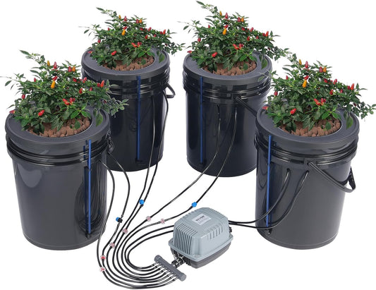 VEVOR DWC Hydroponics Grow System, Hydroponic Growing System with Top Drip Kit, Deep Water Culture 5-Gallon 4 Buckets, with Air Pump, Air Stones and Water Level Device for Leafy Vegetables