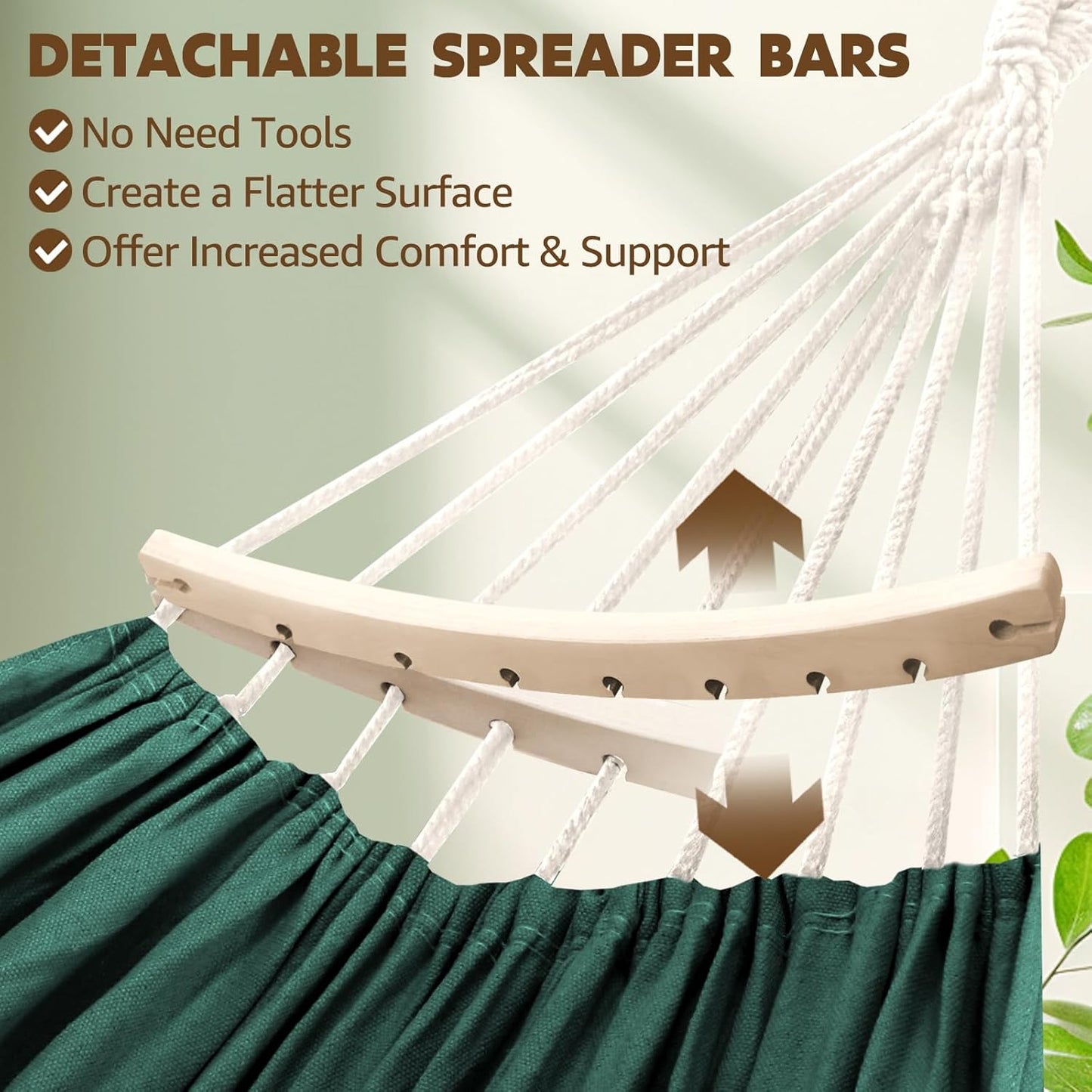 Chihee Cotton Hammock Large Soft Breathable Camping Hammock Holds Up to 660lbs Portable Tree Hammock with Detachable Spreader Bar Pillow 2 Strong Webbings 2 Carabiners Patio Garden Indoor Outdoor