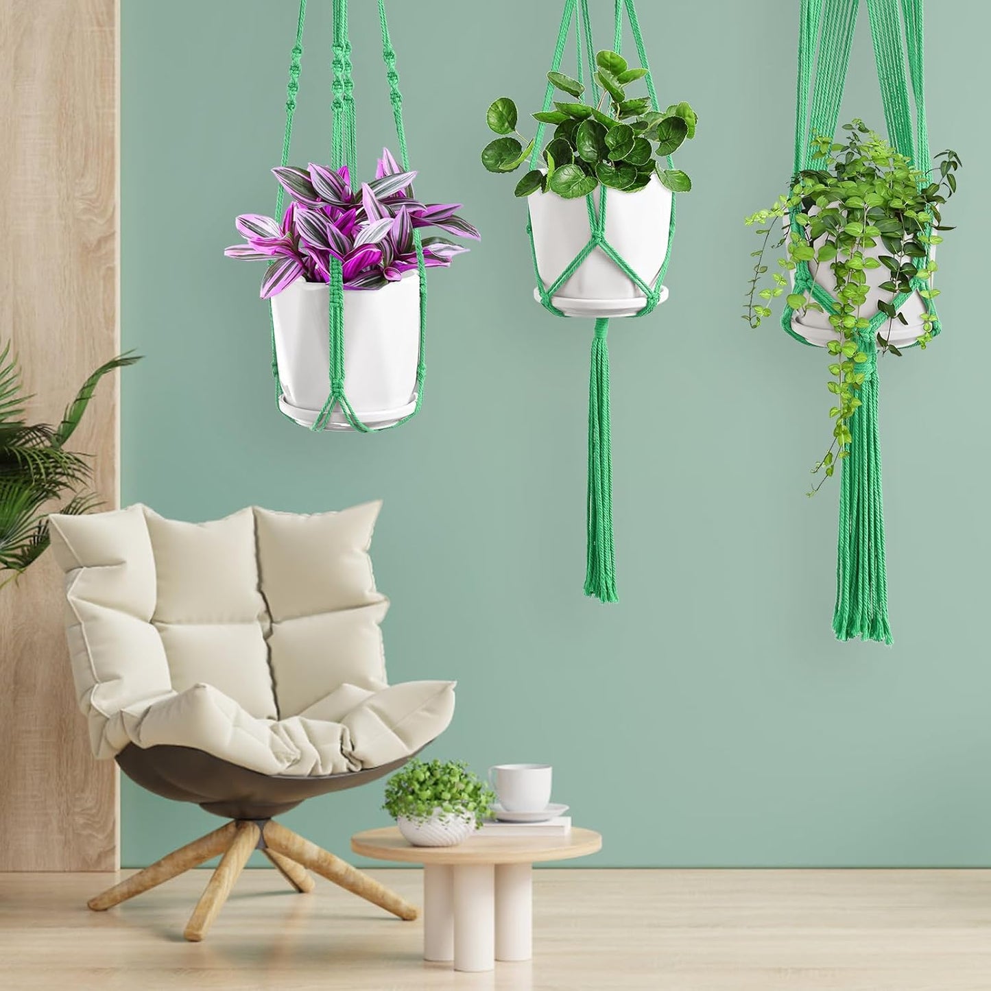 Macrame Plant Hangers, 6Pack Hanging Planters for Indoor Plants w/ 6 Set Hangers Kit Handmade Macromay Plant Hangers Indoor Flower Pots Holder Stand for Boho Home Décor (POTS NOT Included)