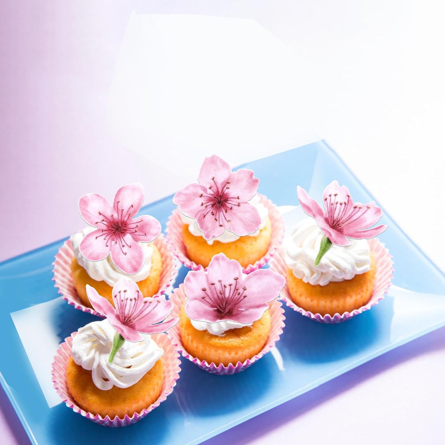 40 PCS Edible Cherry Blossoms Cupcake Toppers Edible Cherry Blossoms Flowers Cake Decorations Wafer Paper Flowers Cupcake Topper for Baby Shower Wedding Birthday Party Decorations Supplies Colorful