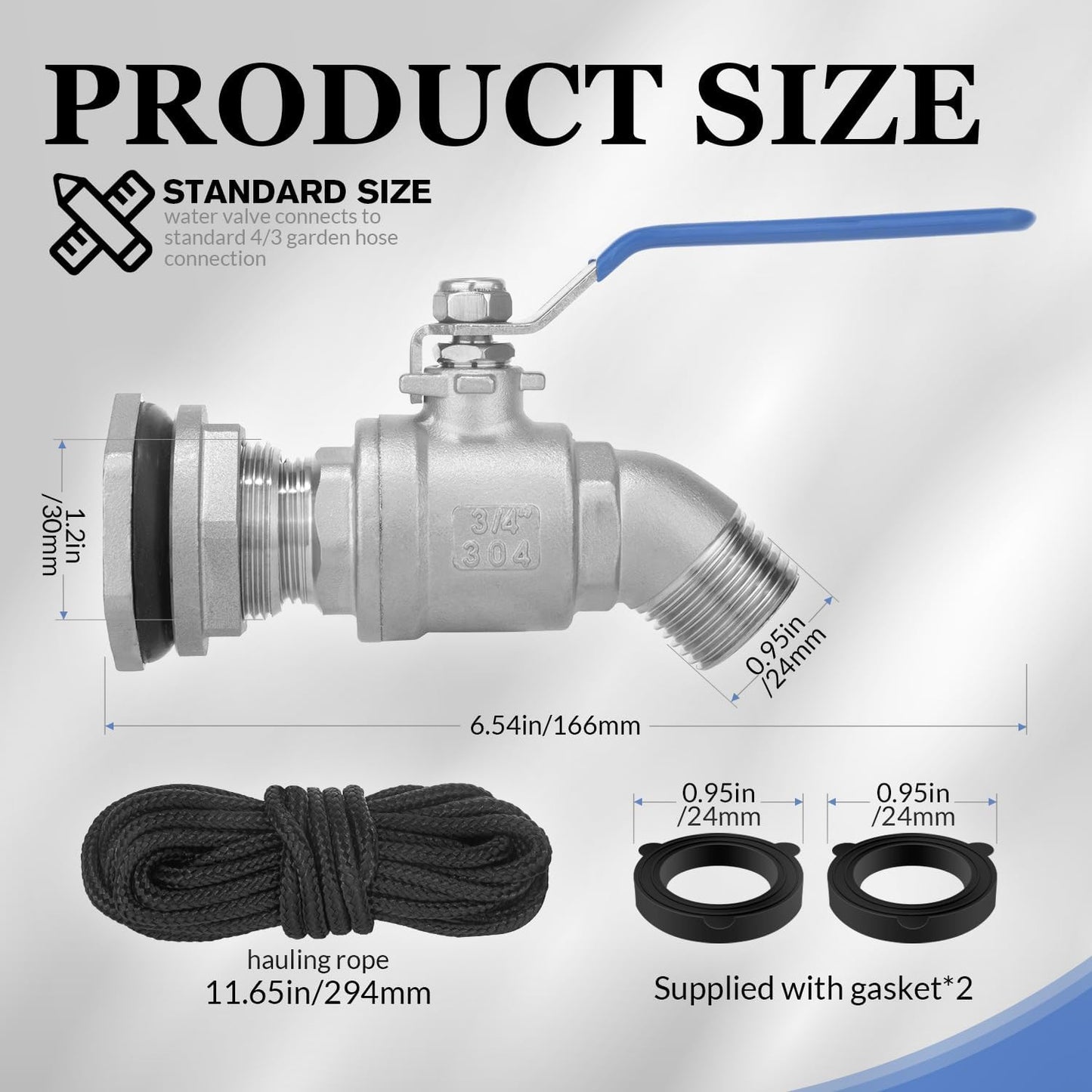 Rain Barrel Spigot Kit High Flow Water Barrel Faucet 3/4"NPT to 3/4"GHT 304 Lead-Free Compliant Stainless Steel Faucet for Rain Barrels,Rain Barrel Quarter Turn Spigot with Bulkhead Fitting