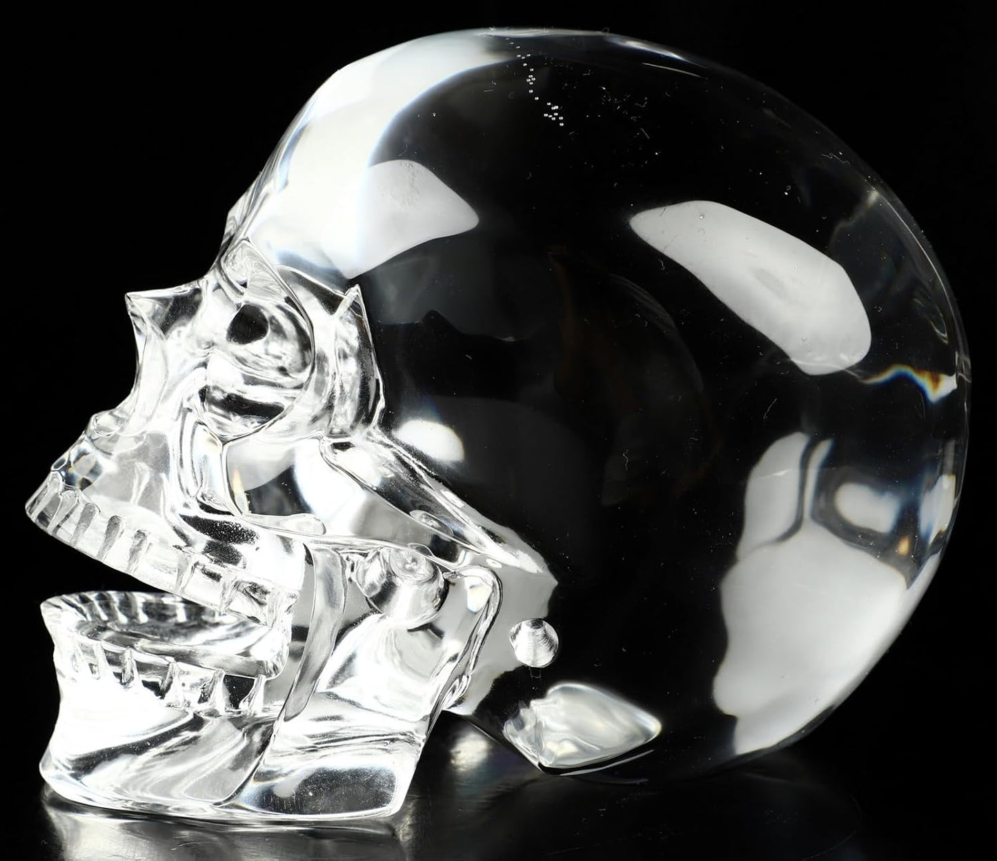 Skullis 5.0" K9 Crystal Skull, Hand Carved Gemstone Fine Art Sculpture, Reiki Healing Stone Statue.2831