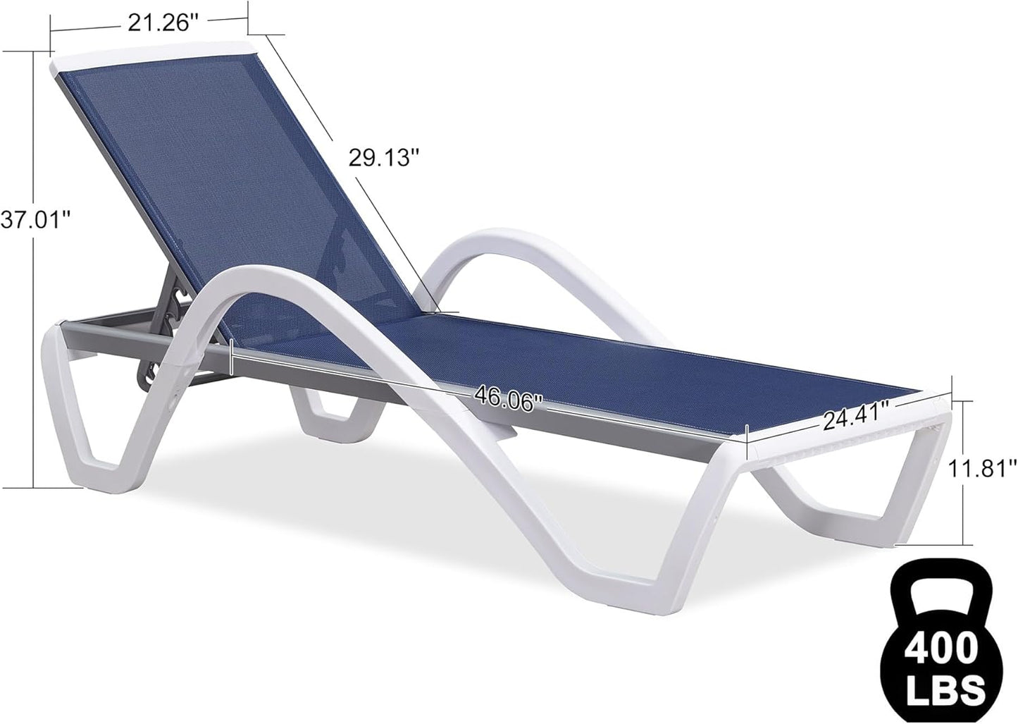 PURPLE LEAF Patio Chaise Lounge Chair Outdoor Plastic Textilene Sun Bathing Recliner Tanning Pool Lounger with 6 Adjustable Position for Outside Beach in-Pool Lawn Poolside, Blue