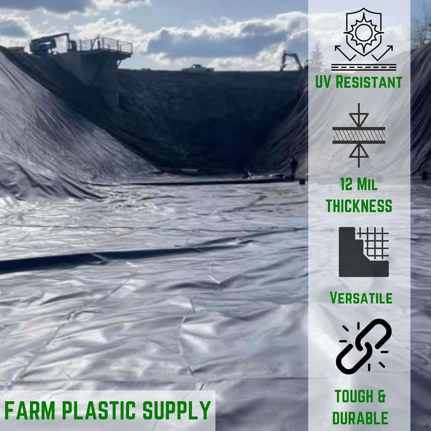 Farm Plastic Supply - 12 Mil String Reinforced Black/White Pond Liner - 12 Mil Fish Pond HDPE Liner, Pond Liners for Outdoor Ponds, Koi Ponds, Garden Fountain, Containment Liner (12' x 20')