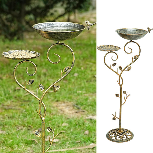 37" H Cast Iron Pedestal Bird Bath, 2 in1 Bird Baths for Outdoors/Metal Bird Feeder Bowl Tray,Vintage Metal Bird Bath Garden Yard Decor