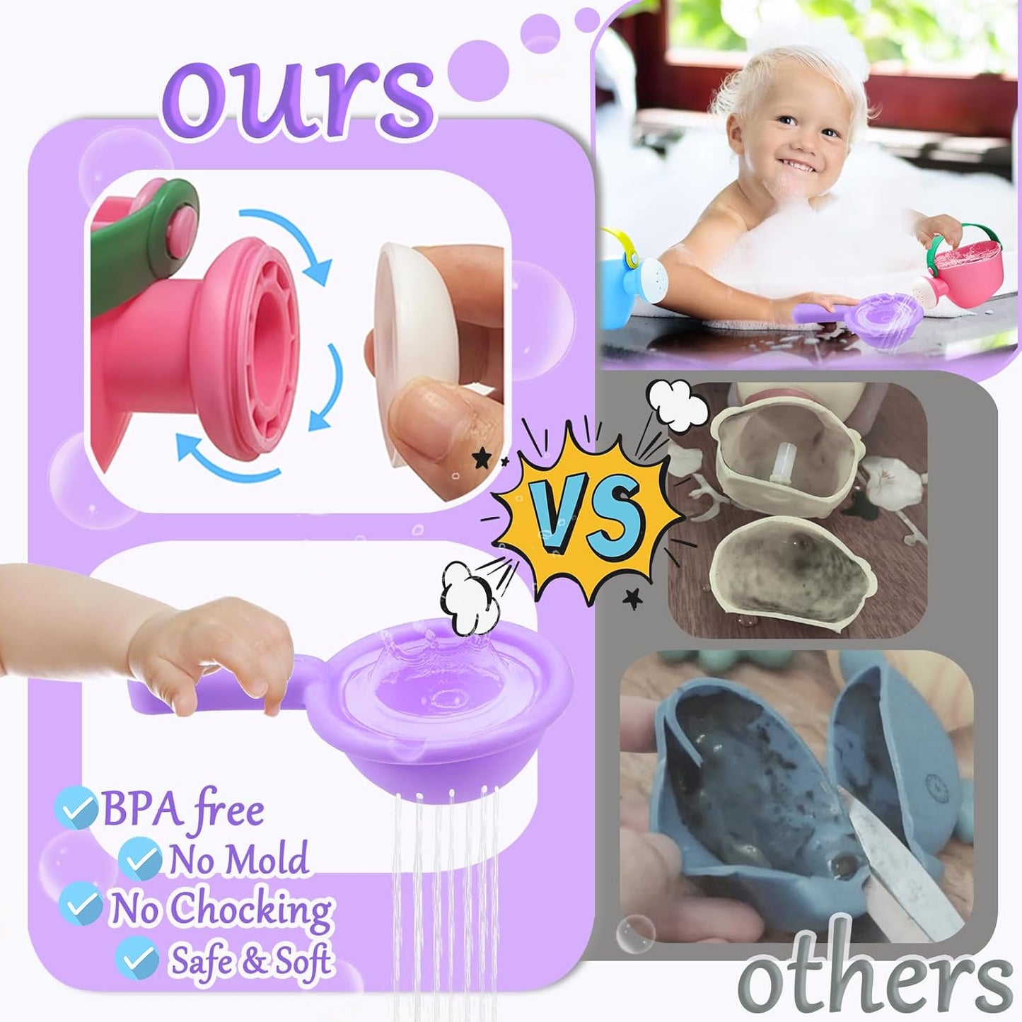 Baby Bath Toys for Kids Ages 1-3 Toddler Bath Pool Toys for 1-3 2-4 Water Can Bathtub Pool Water Table Beach Toys Baby Gifts (Small Hand) (Small-6Pcs)