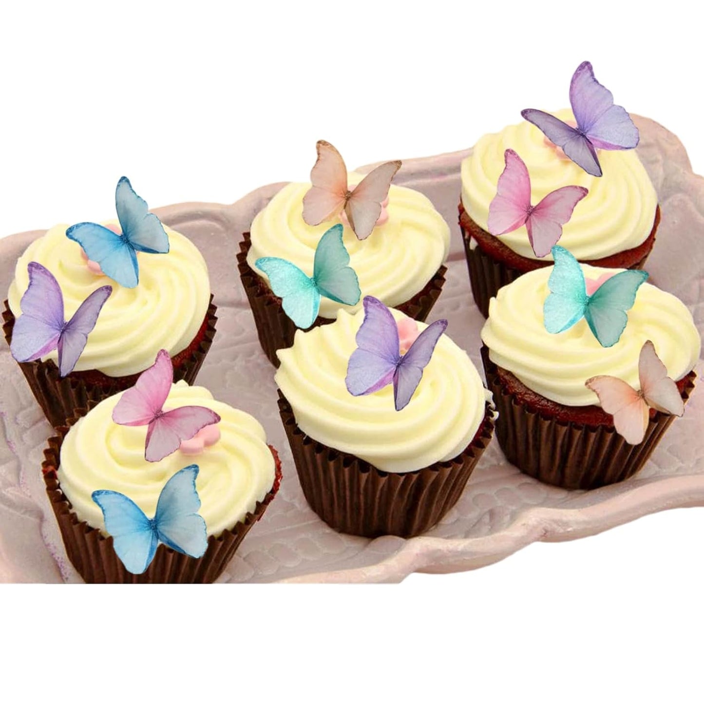 Weraru 48Pcs Edible Wafer Paper Butterflies Cupcake Topper Purple Pink Green Cake Decorations Mixed Color