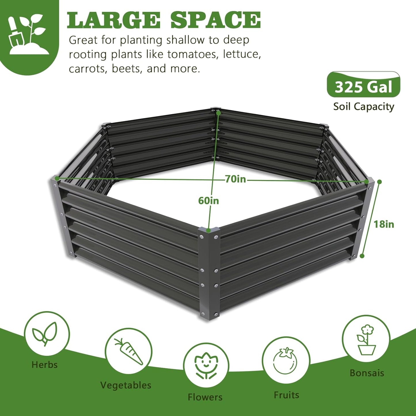 A ANLEOLIFE 8-Pack 70x60x18 in & 74x74x18 in Deep Root Galvanized Raised Garden Beds Outdoor for Planting Vegetables Flowers Herb, Quartz Grey