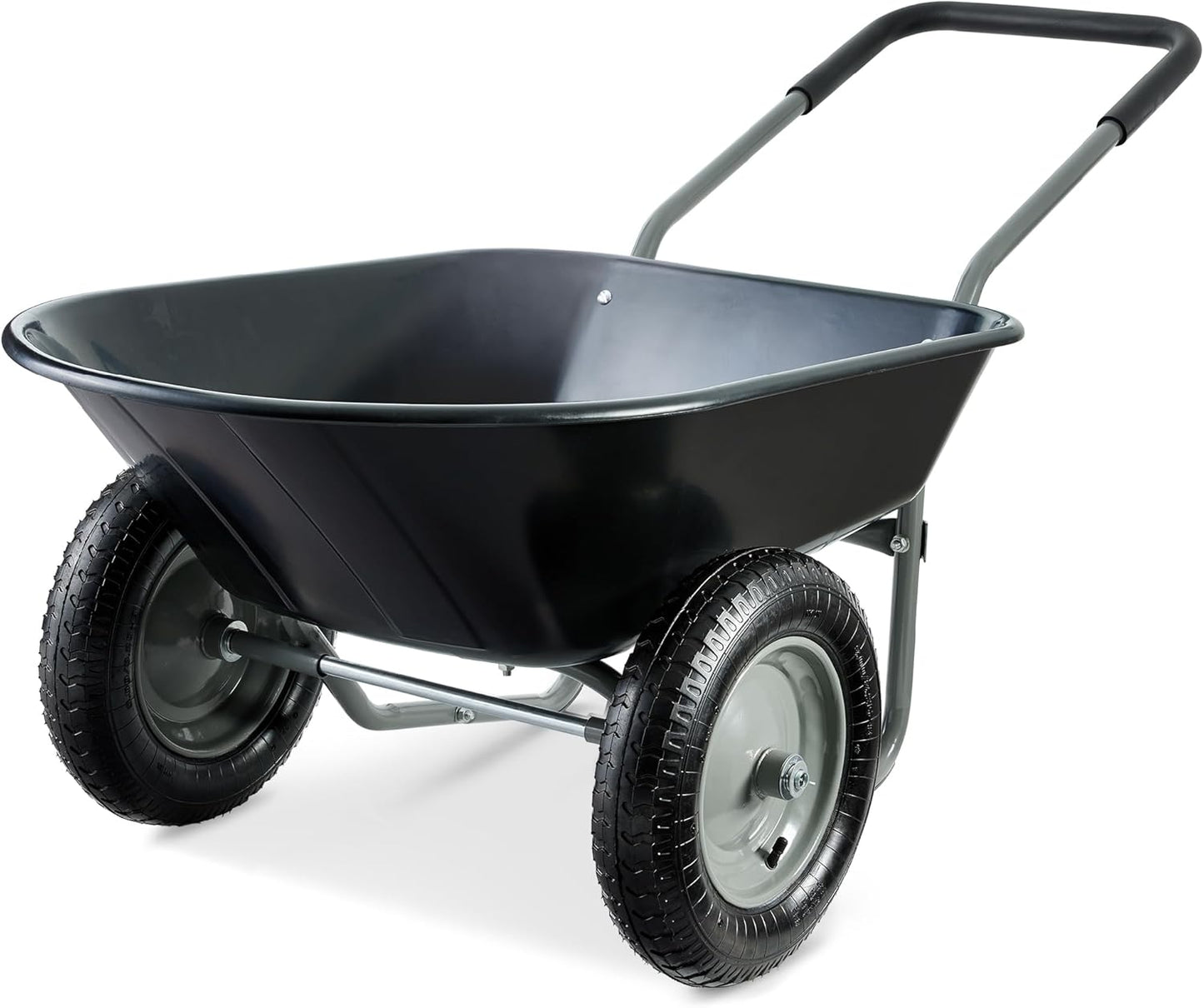 Best Choice Products Dual-Wheel Home Utility Yard Wheelbarrow Garden Cart w/Built-in Stand for Lawn, Gardening, Construction - Black