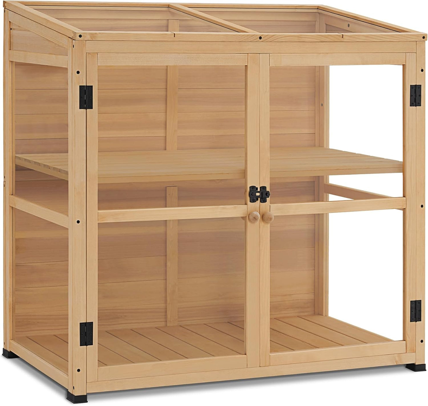 Macrout Wooden Cold Frame Greenhouse Cabinet Kit with Adjustable Shelf and Lockable Door, Fully Transparent Polycarbonate Greenhouse for Outdoor Indoor Use, 0718