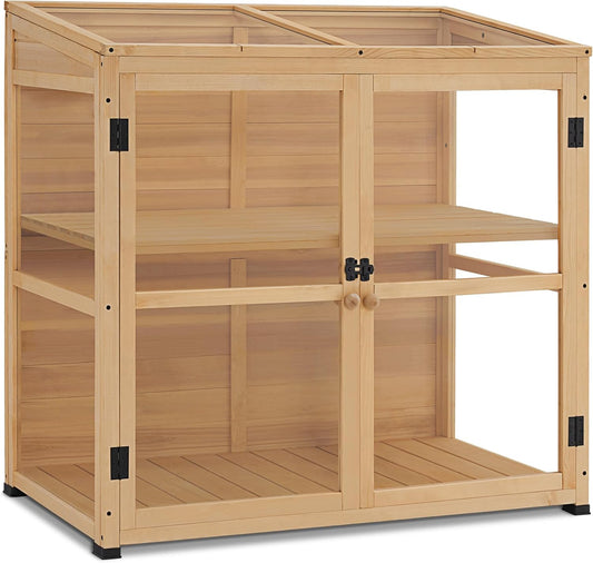 Macrout Wooden Cold Frame Greenhouse Cabinet Kit with Adjustable Shelf and Lockable Door, Fully Transparent Polycarbonate Greenhouse for Outdoor Indoor Use, 0718