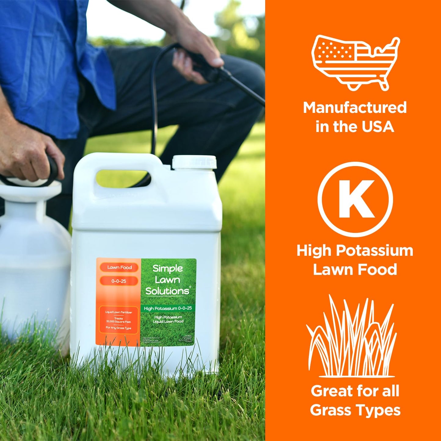 Simple Lawn Solutions - High Potassium Lawn Food Liquid Fertilizer 0-0-25 - Concentrated Spray - Turf Grass Vigor and Plant Hardiness - Summer and Fall - Any Grass Type (2.5 Gallon)