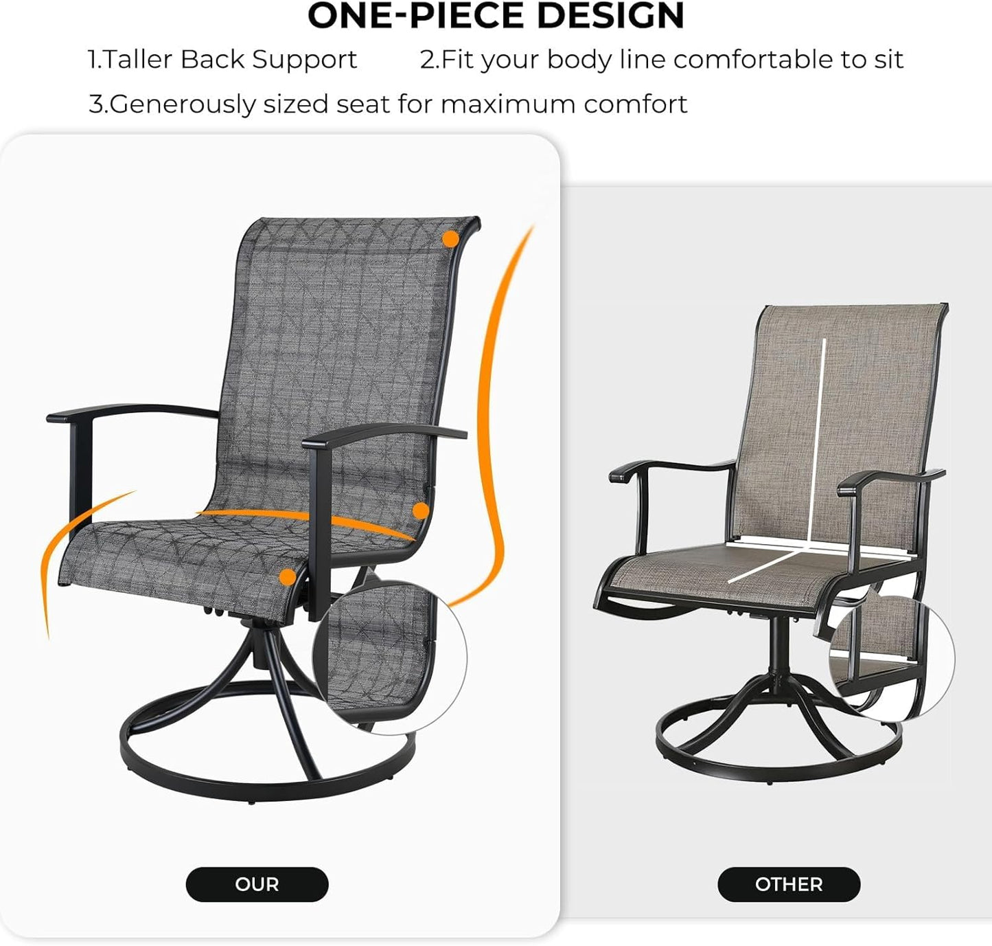 Grand Patio Outdoor Swivel Dining Chairs Set of 2, 360 Degree Mesh Sling Rocker Sets for Deck, Garden Backyard, Mixed Coffee