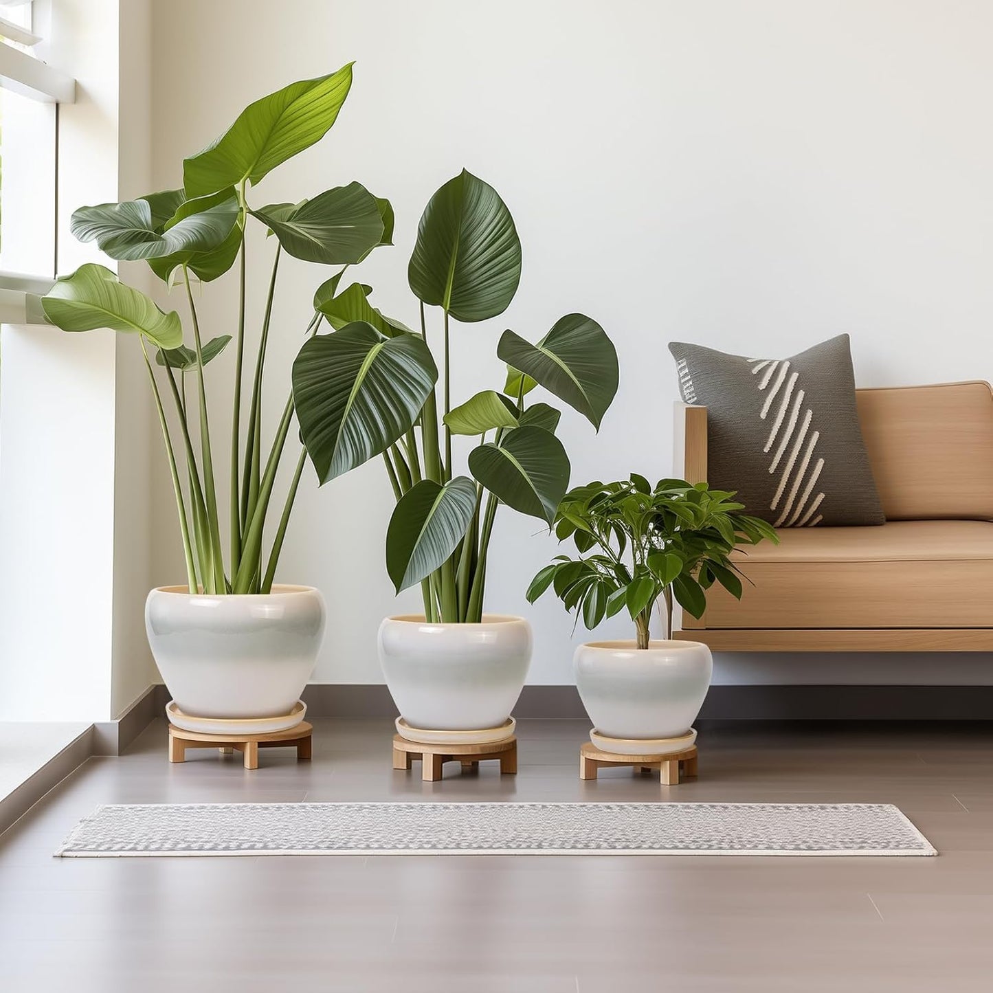 Ceramic Flower Pots, Modren Round 10 Inch 8 Inch 6 Inch Planters with Drainage Holes and Plant Saucers for Indoor Outdoor Flower, Garden Decor, Gifts for Plant Lovers, Set of 3, White-Grey