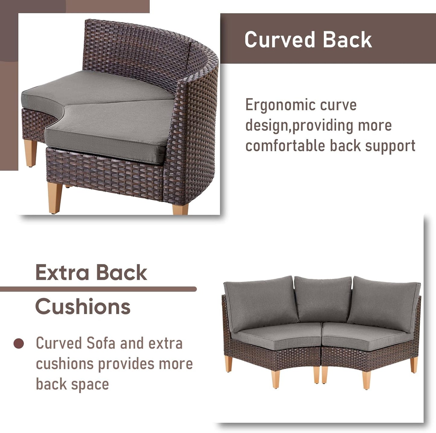 HUMMUH 11 Pieces Outdoor Furniture Set,Outdoor Half-Moon Sectional Couches Swivel Patio Chairs with Ottomans Coffee Table,All Weather PE Wicker Patio Conversation Sets for Garden Porch Backyard