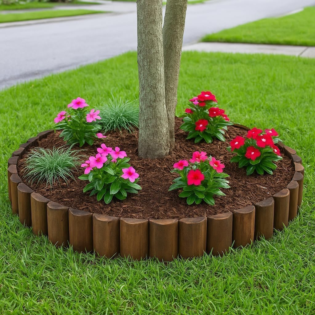 Wood Garden Edging, Wooden Fence Border Decorative Small Picket Panels for Flower Bed Barriers and Landscape Fencing