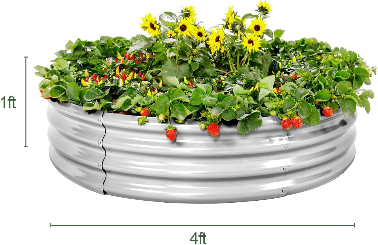 Land Guard Galvanized Raised Garden Bed 2Pcs, Planter Raised Garden Beds Outdoor, Round Clearance Raised Garden Beds for Gardening Vegetables 4x4x1ft……