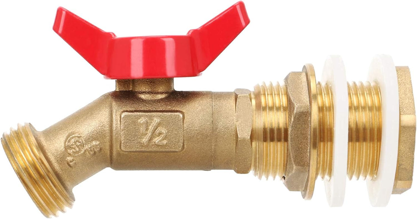 STYDDI Solid Brass Rain Barrel Spigot, Quarter Turn Ball Valve Faucet with Heavy-Duty Bulkhead Fitting Adapter for Aquariums, Water Tanks, Tubs, Pools