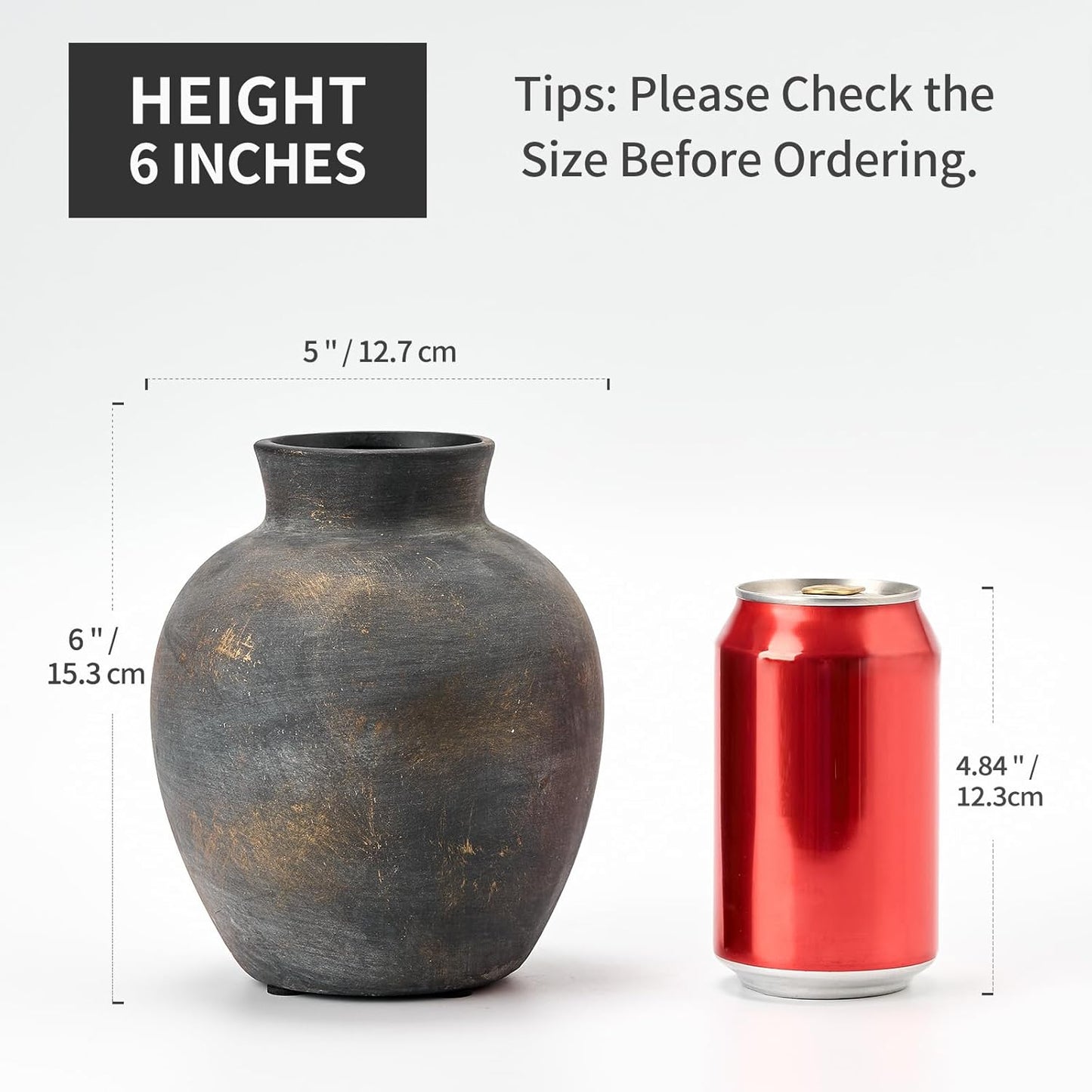 SIDUCAL Ceramic Decorative Flower Vase | 6 Inch Pottery Rustic Farmhouse | Boho | Terracotta Vase for Home Decor, Table, Living Room, Bathroom, Shelf, Mantel Decoration, Bronze