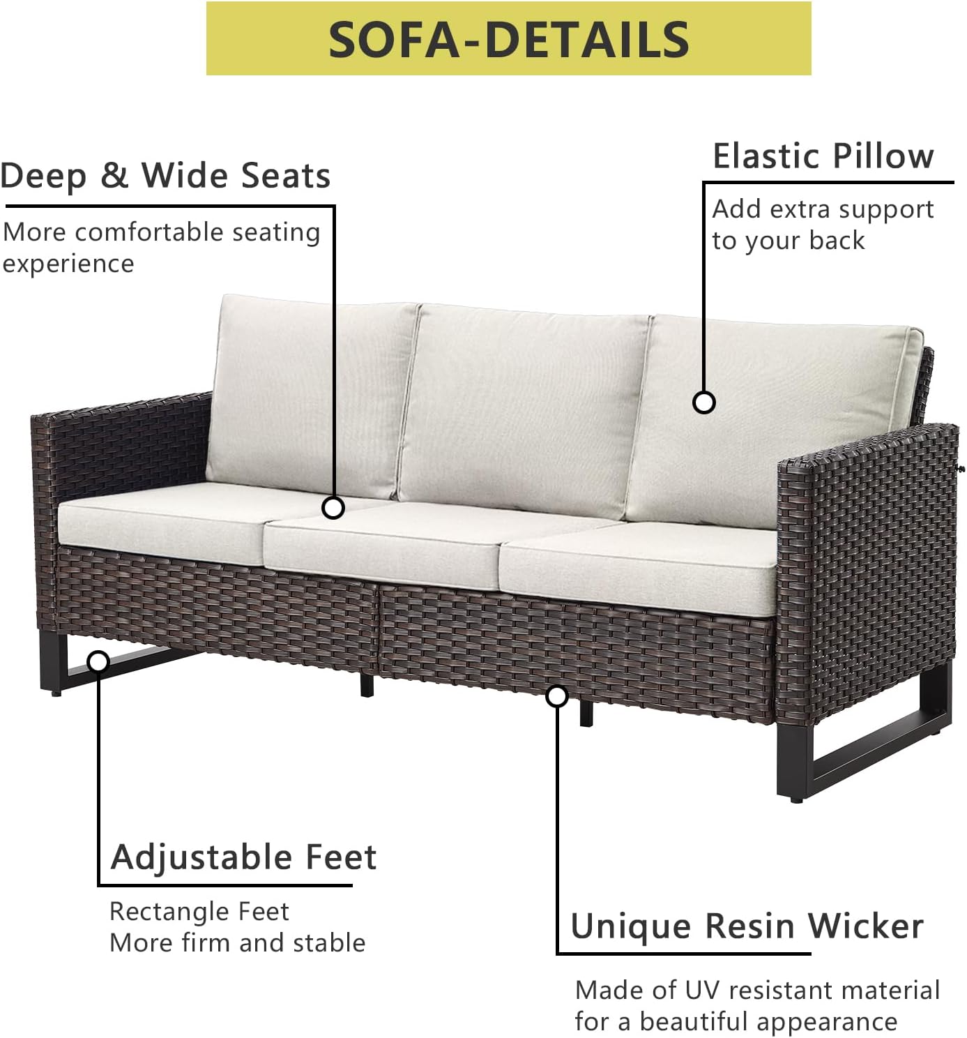 HUMMUH 8 Piece Patio Furniture All Weather 6-Seater Outdoor Sectional Sofa with Patio Swivel Chairs and Outdoor Chairs Ottomans for Porch,Garden,Backyard,Deck(Brown/Beige)