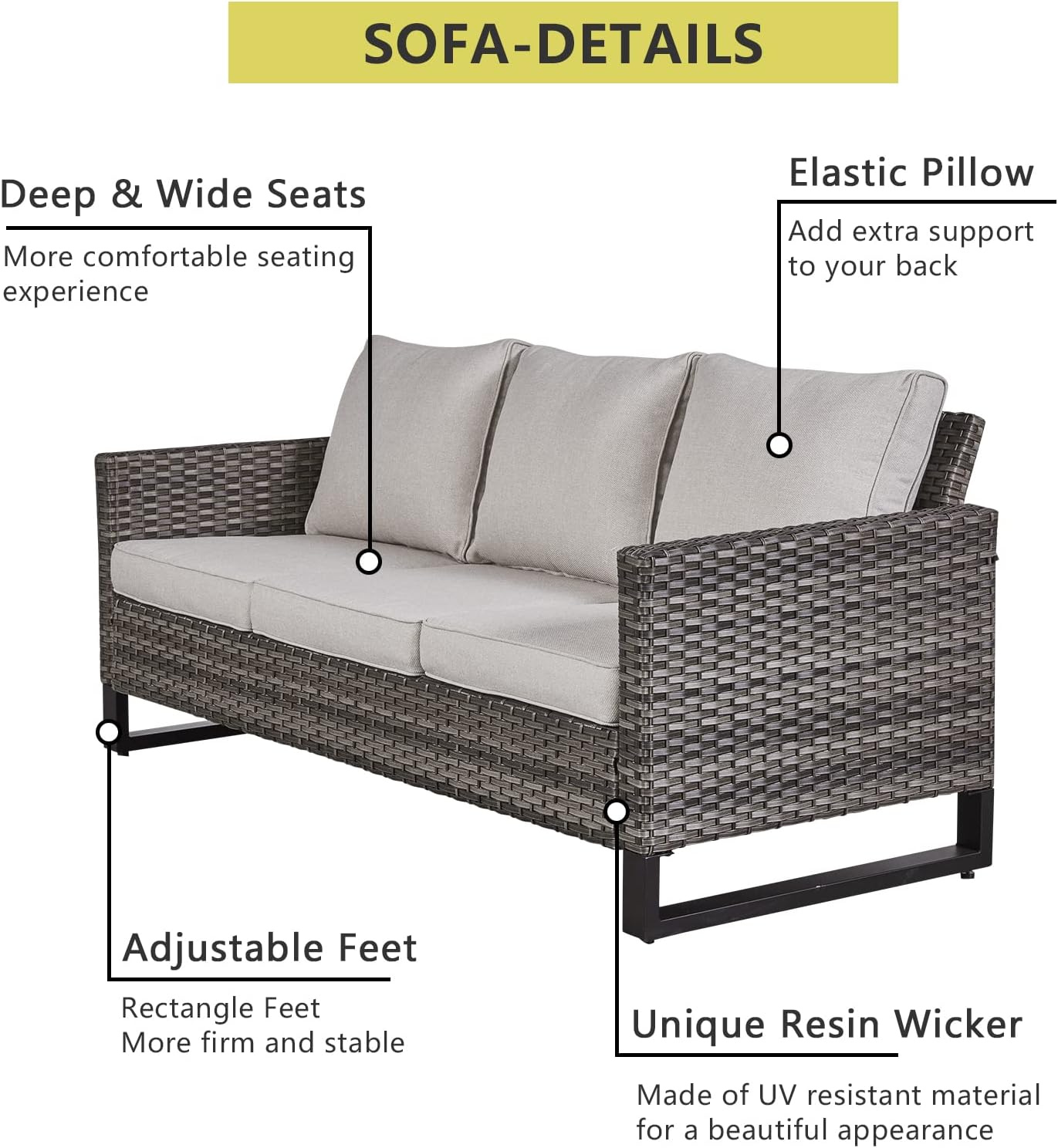 HUMMUH 7 Piece Patio Furniture Set with Fire Pit Table 41in 55,000 BTU,Wicker Outdoor Conversation Sets - Outdoor Swivel Rocker Chairs Patio Sofa for Porch,Garden,Backyard