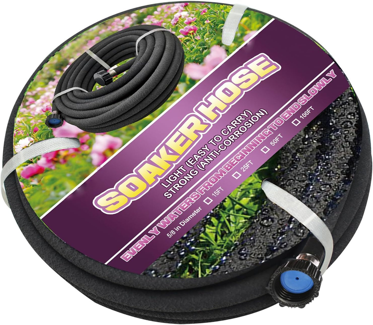 Short Soaker Hose 15ft - Garden Rubber Soaking Drip Hoses 5/8" Saving 70% Water Garden Hose, Drip Irrigation Round Hose for Lawn Yard, flower beds