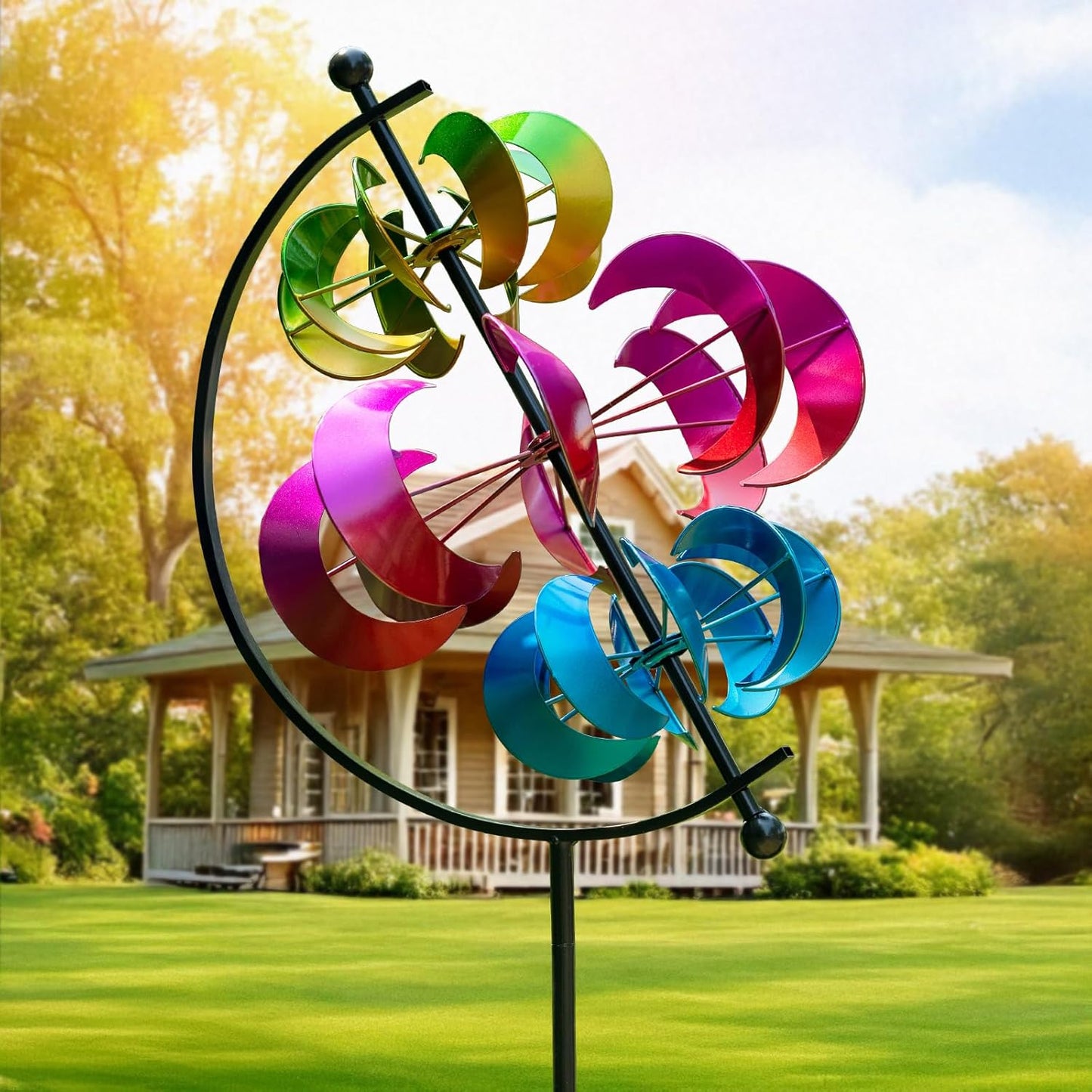 Wind Spinner for Garden and Yard - Large Metal Kinetic Wind Sculpture for Outdoor Decor (Moons)