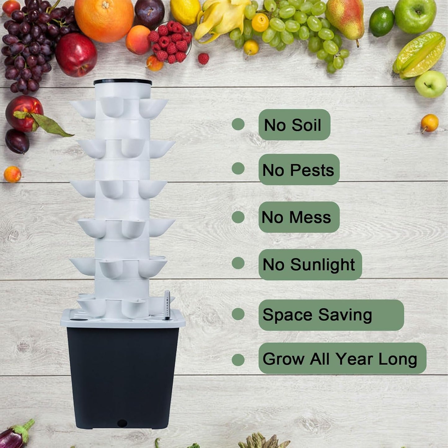 Hydroponics Tower Indoor Growing System Vertical Garden Planter Indoor Smart Garden Kit with Pump and Movable Water Tank Vegetable Plant Gift for Gardening Lover (30-Plants)