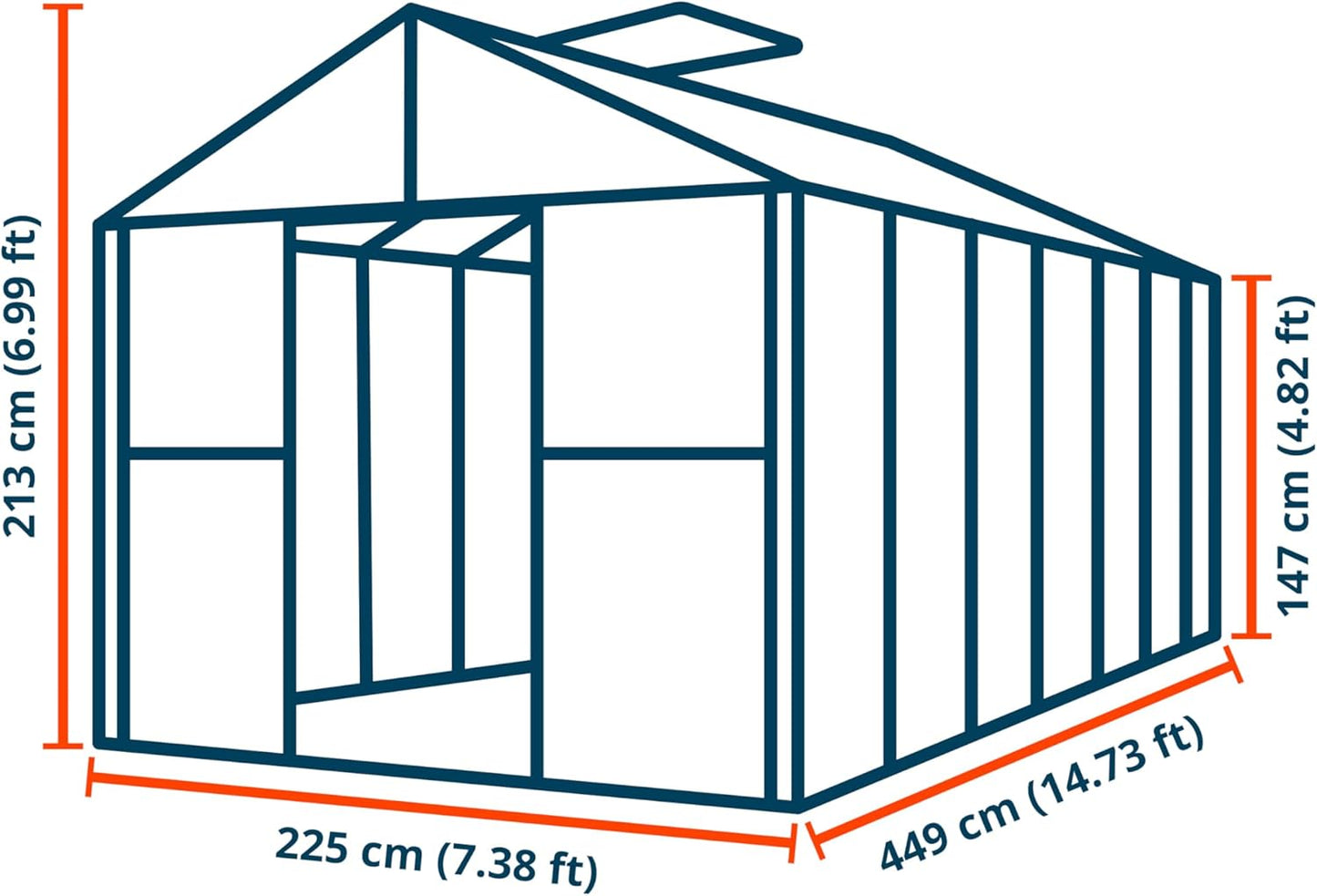 Greenhouse Topas 7 Aluminum Frame 7.4 x 14.7 ft with Approx. 6 mm Polycarbonate Panels
