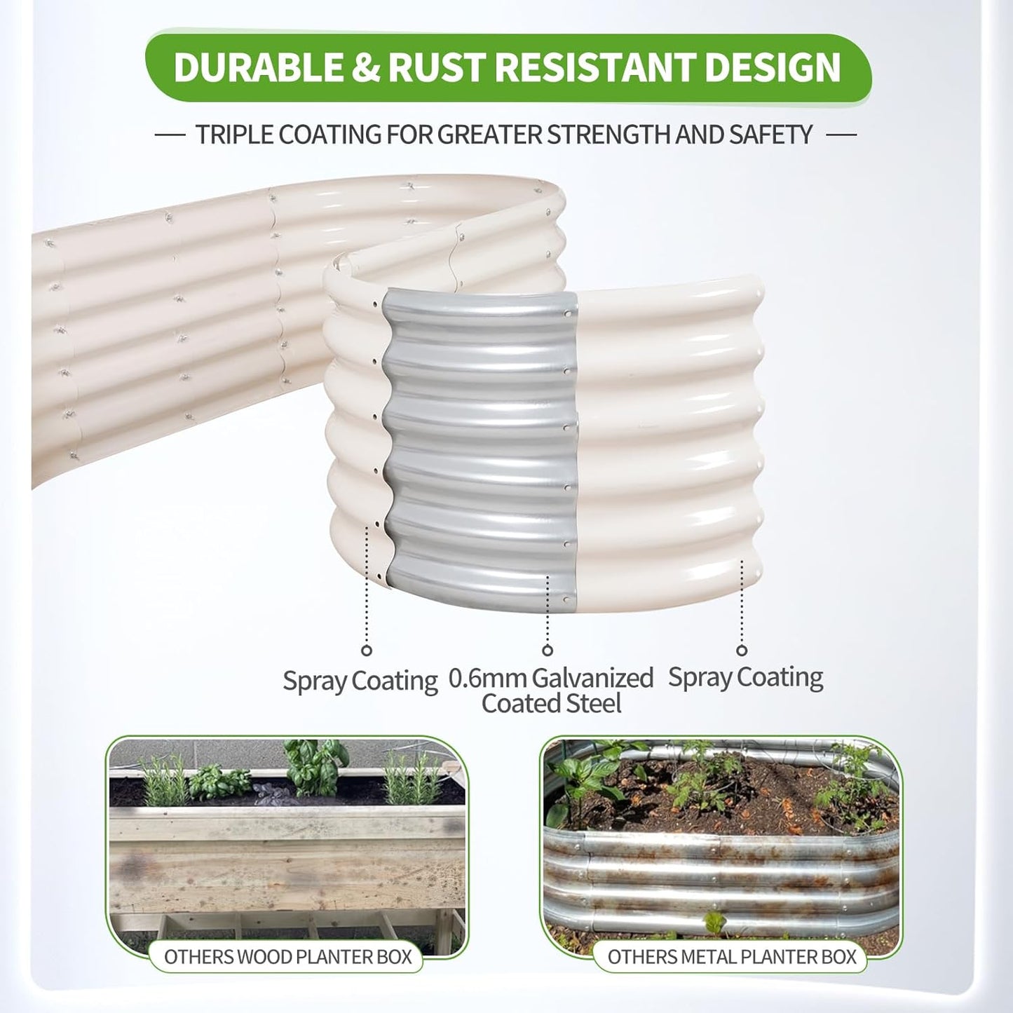 Galvanized Raised Garden Bed Outdoor- 2 Pcs Raised Beds for Gardening| Metal Planter Box, Steel Raised Garden Bed Kit with Gloves for Vegetables, Flower, Herbs (4x2x1.4FT, White)