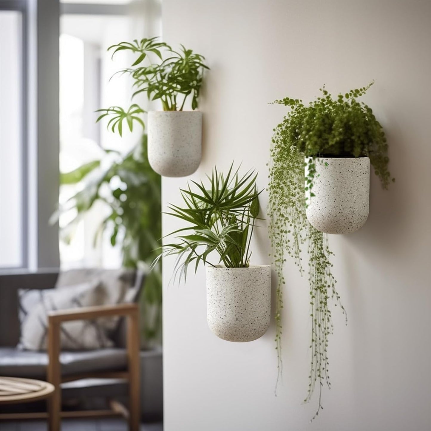 LA JOLIE MUSE Wall Hanging Planters for Indoor Plants，Hanging Flower Pots for Air Plants Succulent, Set of 2, 6 Inch, Speckled White