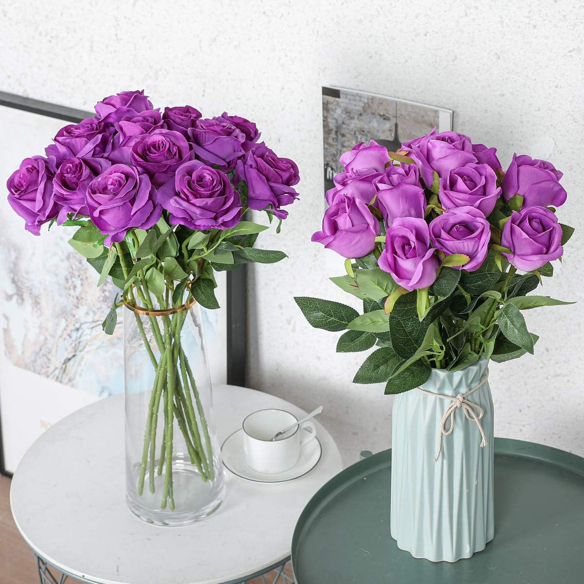 Hawesome 12PCS Artificial Silk Flowers Realistic Roses Bouquet Long Stem for Home Wedding Decoration Party (Purple 1)