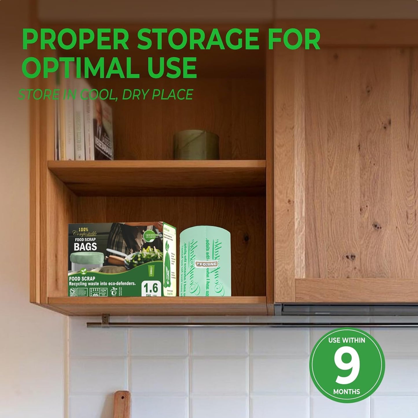 Small Compost Bags with Handle Tie,1.6 Gallon Compostable Food Scrap Bags For Counter Top Compost Bin, 80 Count, 6 Liter, BPI & OK compost INDUSTRIAL Certified