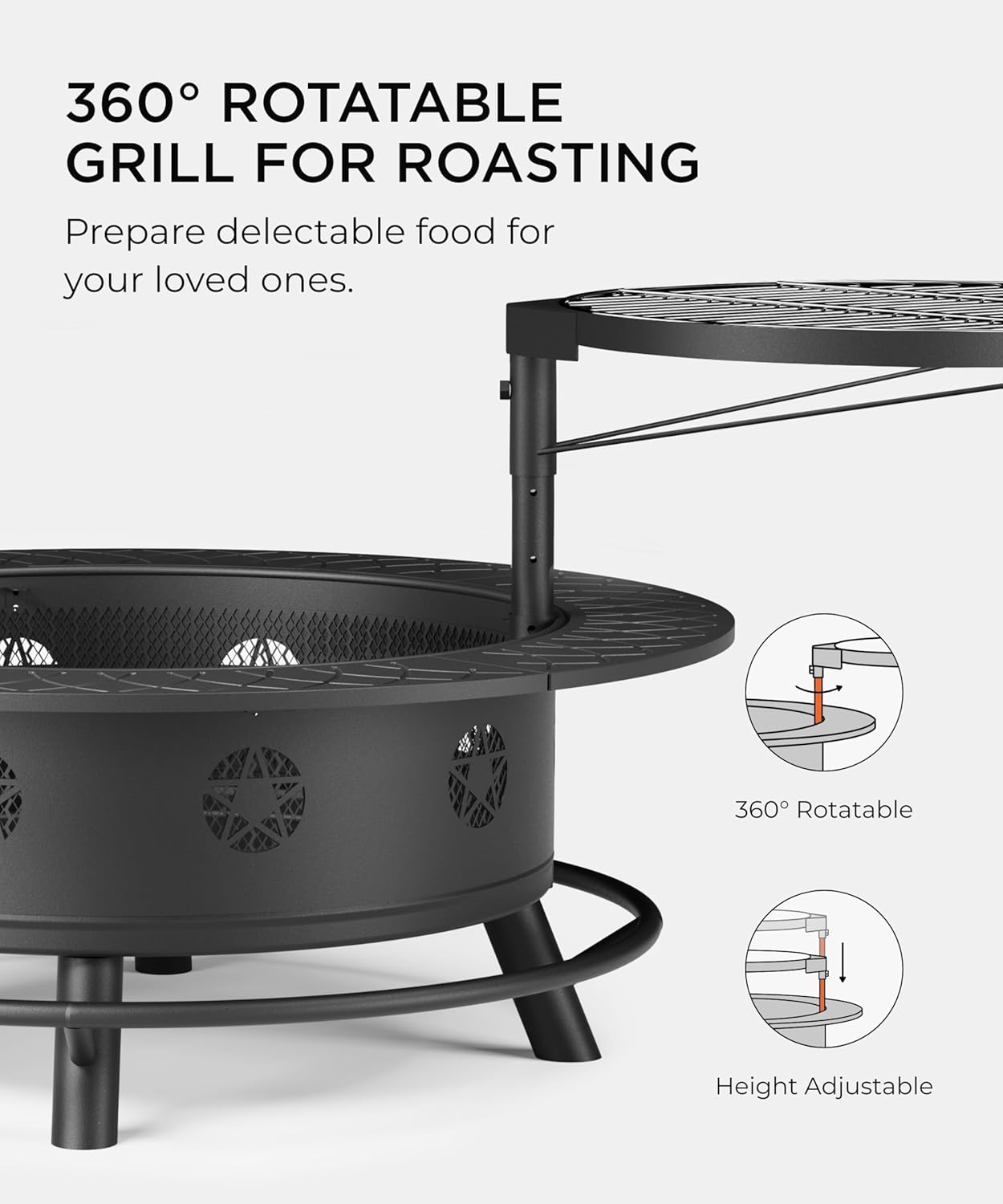 43 Inch Fire Pit with BBQ Grill, Wood Burning Fire Pits for Outside with Lid & Poker, Extra Large Heavy Duty Firepits, BBQ & Outdoor Firepit & Round Metal Table 3 in 1 for Bonfire, Patio, Picnic