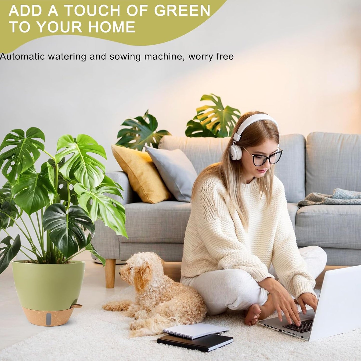 Plant Pots,12/10/9/8/ Inch Large Plastic Self Watering Flower Pots Indoor Outdoor with Drainage Holes, Deep Reservoir,Nursery Planting Pot for Indoor Out Door Plants