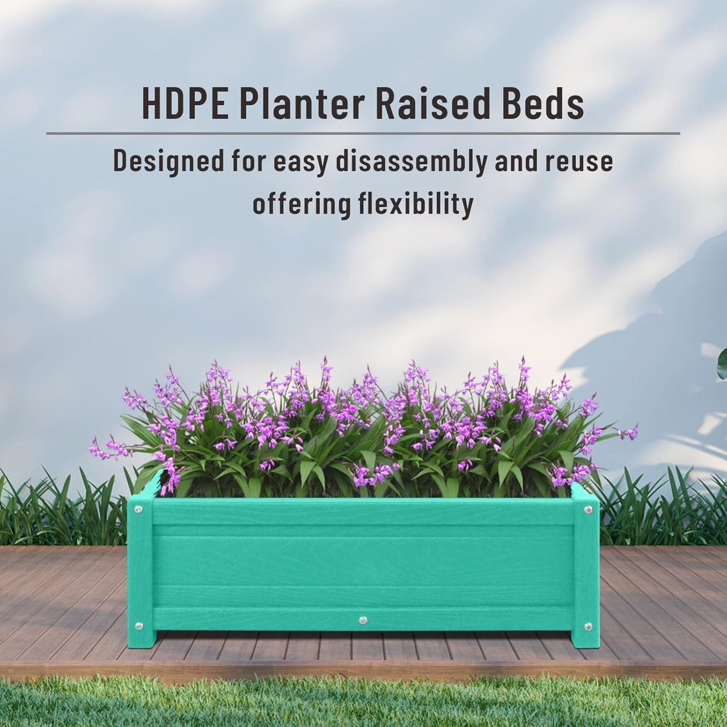 HDPE Raised Planter Box Outdoor,Rot-Resistant and Non-Cracking,Raised Beds for Gardening 29.5 * 14.4 * 9.8 in for Yard,Lawn,Outdoor Planter Boxes Rectangle with Drainage Holes Aruba Blue
