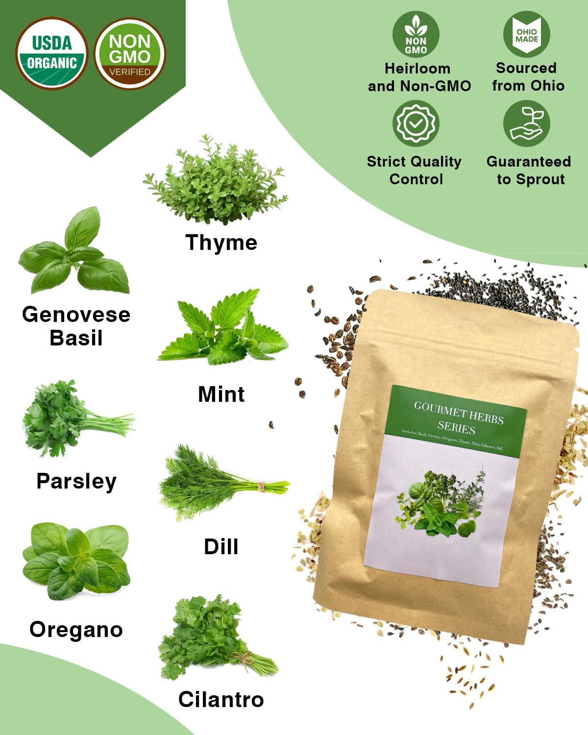 Gourmet Herbs Seed Pod Kit for AeroGarden, iDoo, Ahopegarden, MUFGA with Basil, Parsley, Thyme, Mint, Cilantro, Dill, Oregano - Compatible with All Hydroponics (12-Pod)