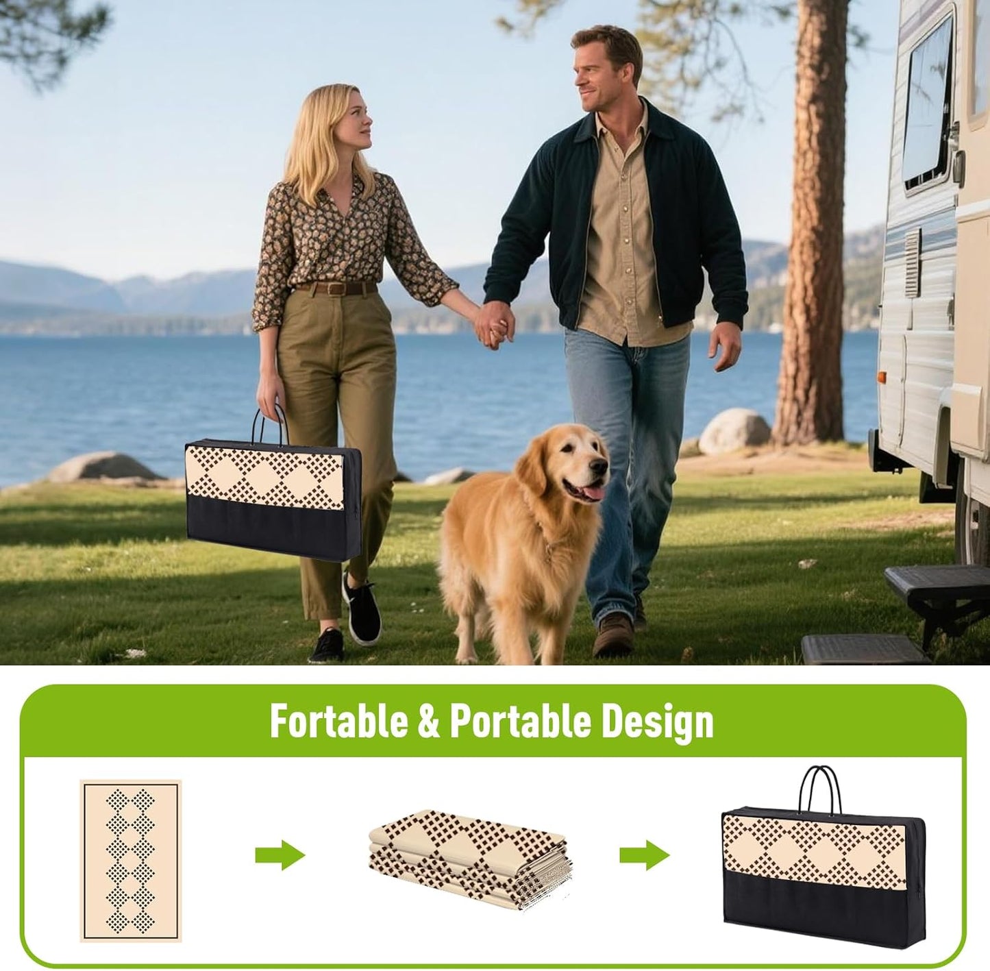 WILDROOTS 5x8 Feet Square String Plastic Outdoor Rug, Stain Resistant Waterproof Reversible Outdoor Patio Rug, Fade Resistant Camping Rug