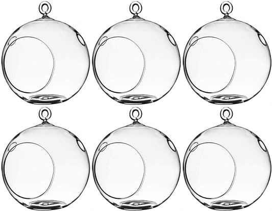 WGV Hanging Terrarium Globe, Width 5", Height 6", DIY Air Succulent Planter, Clear Glass Vase Orb with Flat Bottom, Candle Holder for Windowsill Outdoor Garden Decor, 6 Pieces Bulk