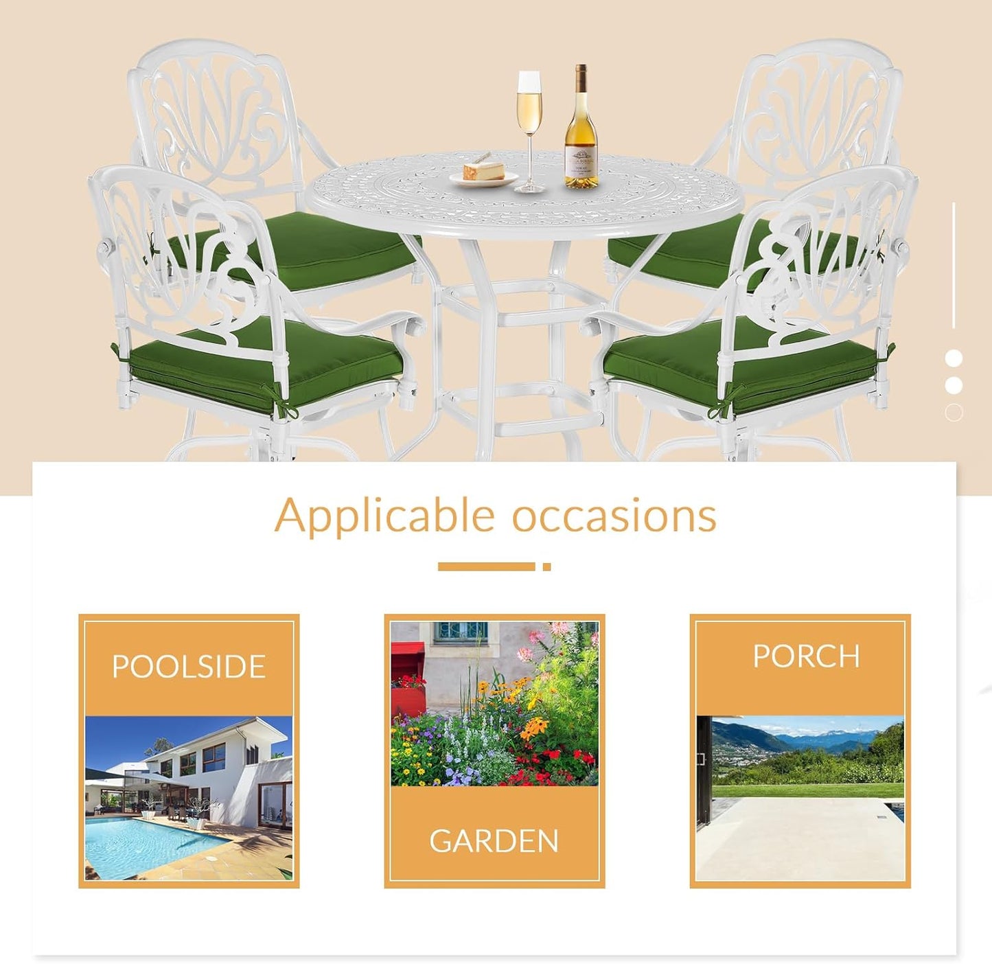 5 Pieces Patio Swivel Bar Set, Patio Bar Table and Chairs Set, All-Weather Cast Aluminum Outdoor Swivel Bar Stools of 4 and 38.5" Round Bar Table, High Top Bistro Set for Deck, Pool, White